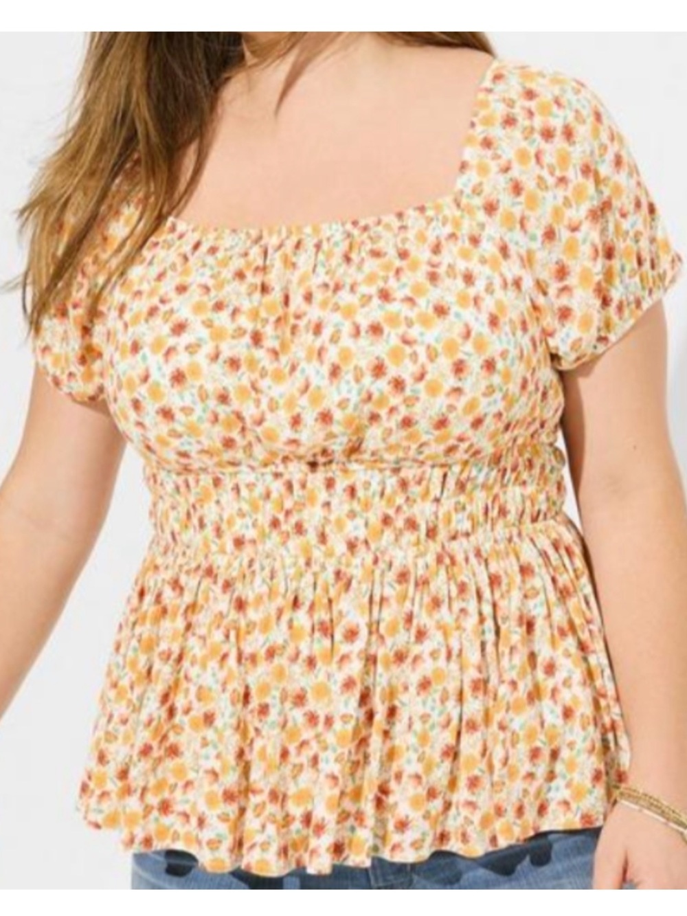 Torrid Floral Smocked Peplum Top - Yellow Orange Floral size 5x